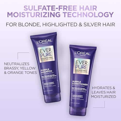 L¡¯Oreal Paris Sulfate Free Brass Toning Purple Conditioner for Blonde,Bleached,Silver,or Brown Highlighted Hair,EverPure,6.8 Fl Oz (Packaging May Vary),(Pack of 2)