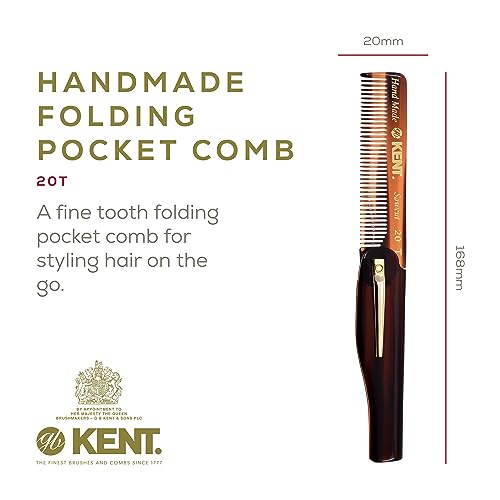 Kent 20T Handmade Fine Tooth Folding Comb with Hand Made 81T Mini Pocket Comb for Beards and Mustache - Beard Growth/Fine Tooth - Beard Straightener for Mens Grooming Kit