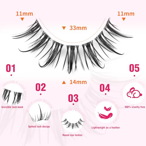Manga Lashes Wispy Natural Look False Eyelashes Spiky Eyelashes Anime Fake Eyelashes Strip 3D Doll Lashes False Eye Lashes with Invisible Lash Band 10 Pairs