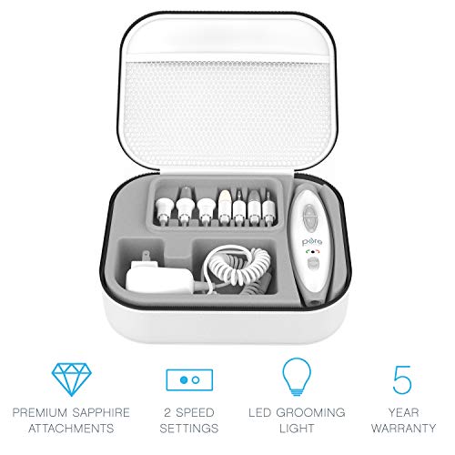 Pure Enrichment PureNails 10-Piece Professional Manicure and Pedicure Kit - Electric Nail Drill Set for Salon-Quality Grooming at Home - 7 Nail Drill Bits, 2 Speeds, LED Grooming Light and Storage Bag
