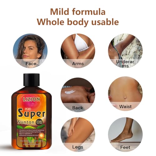 Self-Tanning Oil with Rosehip, Olive & Sweet Almond Oil - Moisturizing & Bronzing Tanning Oil for Face & Body, Natural Glow for Beach & Daily Use, Includes Applicator Mitt