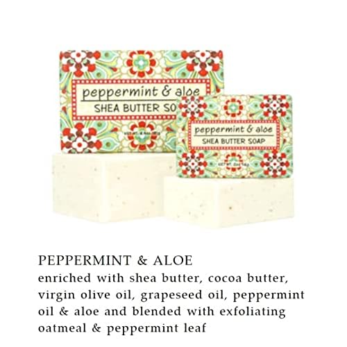 Peppermint and Aloe Shea Butter Soap, Set of 3 Bars, 6.4 Ounces Each
