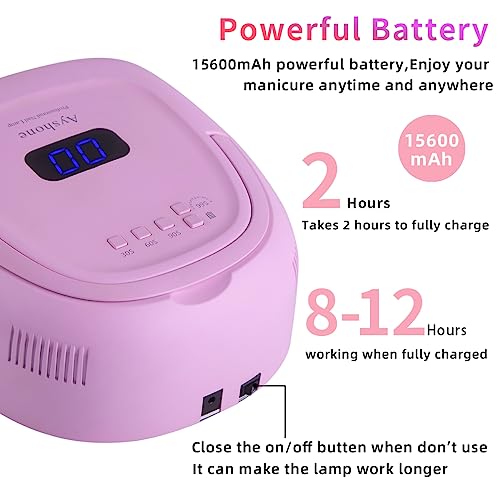 Rechargeable LED Gel Nail Lamp,60W Cordless UV Led Nail Light Nail Dryer for Gel Nails with Lifting Handle Touch Sensor LCD Screen (Pink)