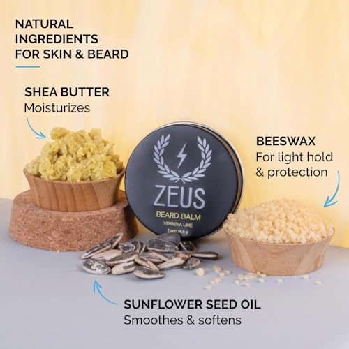 ZEUS Beard Balm, Natural Beeswax & Shea Butter Balm, Softening Conditioner for Facial Hair ? MADE IN USA (Sandalwood) 2 oz.