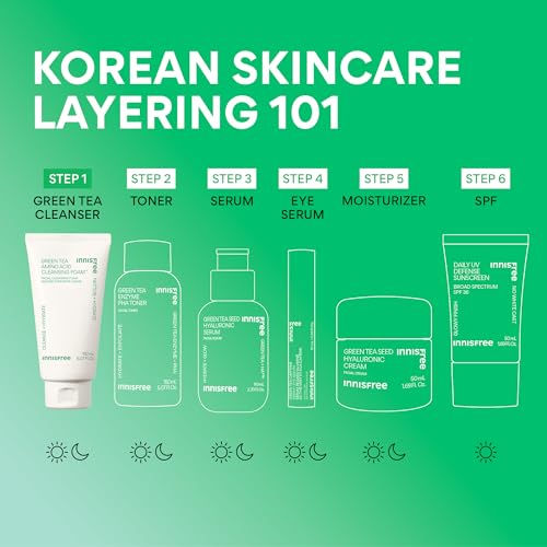 innisfree Green Tea Amino Acid Cleansing Foam, Sulfate-Free Hydrating Korean Face Wash, Gentle Lather, pH-Balanced Skincare