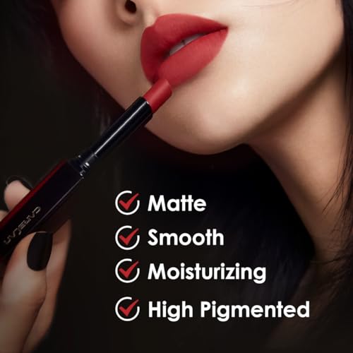 CARSLAN Light Cream Longwear Lipstick, 12H Longlasting Matte Lipstick, High Impact Lip color with Moisturizing Formula with Vitamin E, M01, 0.06 Oz