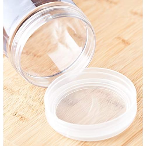 (6 pack) 16 oz Clear PET Plastic Refillable Jar with Natural Flip Top