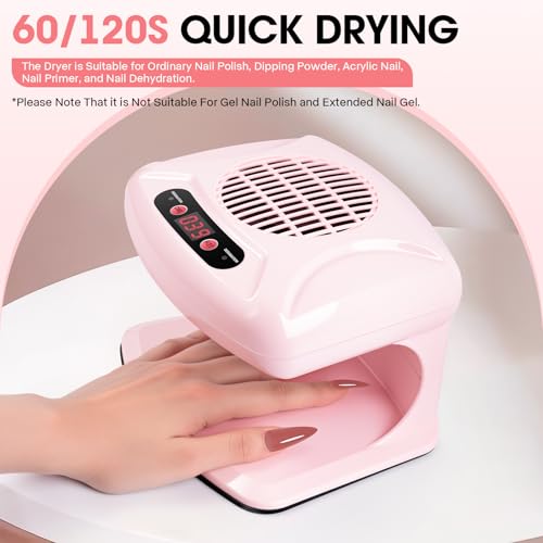Nail Dryer for Regular Polish,LXIANGN 300W Timing Warm Cool Wind Air Nail Drying Fan with Auto Sensor,Professional Nail Fan Blow Dryer for Manicure Salon and Daily Home Use (Pink)