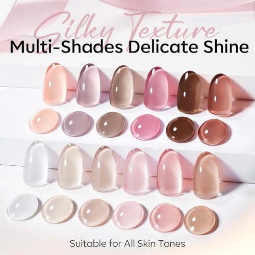 Modelones 15ML Gel Nail Polish Set 12Pcs, Nude Pink Milky White Beige Skin Tones Neutral Brown Hema-free Gel Polish Spring Kit Same Color Same Bottle Soak Off Gel Polish Set Manicure Nail Art