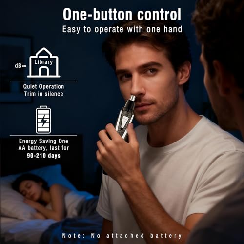 2Pcs Nose Hair Trimmers for Women Men, Precision Painless Multifunctional Ear and Nose Hair Trimmer, Waterproof No Pull & Snag Battery Operated Nasal Cutter for Ear, Eyebrows, Beard Grooming
