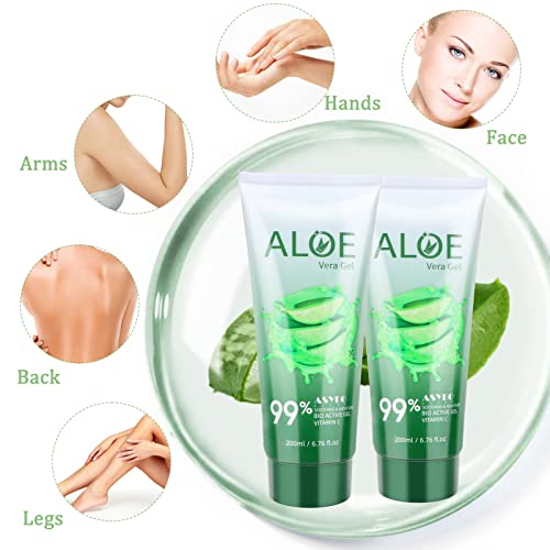 200x2 ML Aloe Vera Gel ? 99% Organic Pure Aloe Vera Hydrating Face & Body Moisturizer, Natural Aloe Cream for Dry Skin, Sunburn, Acne, Soothing & Moisturizing