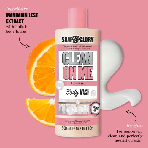Soap & Glory Original Pink The Righteous Butter Moisturizing Body Lotion Pump (500ml) and Clean On Me Moisturizing Body Wash (500ml) - Unisex Rose & Bergamot Scented Cleanser & Lotion for Dry Skin