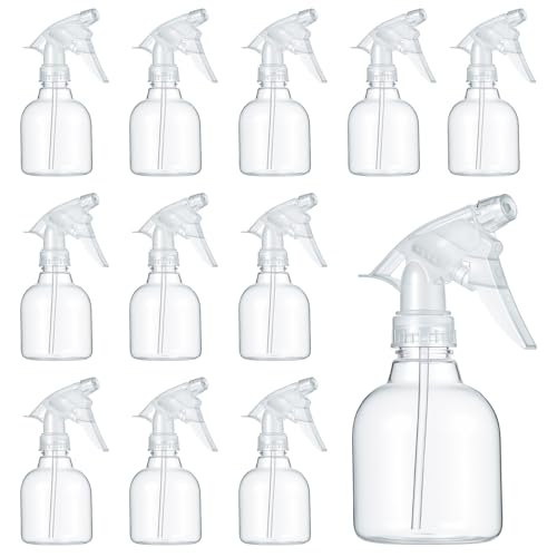 12 Pcs 8 oz Empty Plastic Spray Bottle with Trigger Sprayers Pet Adjustable Head from Fine to Stream Refillable for Hair, Plants, Cooking, Pets, Bath, Beauty, Cleaning, No Leakage (Clear)