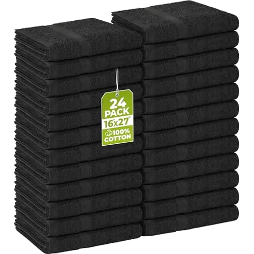 Utopia Towels, Salon Towel, Pack of 24, Not Bleach Proof, 16 by 27 Inches, Highly Absorbent Cotton Towels for Hand, Gym, Beauty, Spa, and Home Hair Care, Black