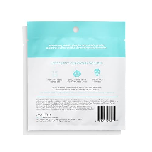 Avatara - Drink Up Facial Mask 15 Sheets, Hydrating Mask, Sheet Masks with Aloe Vera and Licorice Root, Face Mask Skincare Beauty Essential Made with Tencel Fibers, Paraben-Free, Dry Skin, 15 Pack