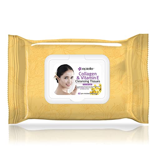 Epielle Makeup Remover Wipes, Remove Waterproof Mascara, Gentle Daily Facial Cleanser Towelettes with Collagen, Cucumber & Argan Oil, Stocking Stuffers, 60 Count (Pack of 4)
