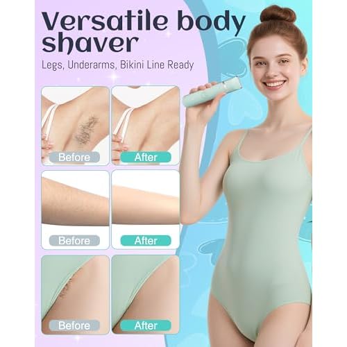 Bikini Trimmer Women,Electric Razor for Pubic Hair Women's Foil Shaver Rechargeable Shaver Removal with Snap-in Ceramic Blades,IP7X Waterproof,Wet and Dry Use,Green