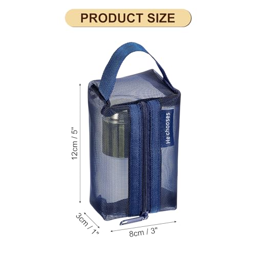 uxcell Mini Zipper Mesh Bag 2" x 4", 3 Pcs Nylon Small Makeup Zipper Mesh Pouch Cosmetic Case Mesh Storage Bags for Earphone, Credit Card, Dark Blue