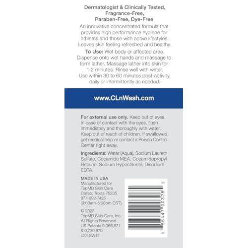 CLn¢ç SportWash ? High-Performance Sport Body Wash, For Men & Women Prone to Body Odor, Foot Odor, Ringworm, Folliculitis, & Back Acne, Fragrance-Free & Paraben-Free, 12 fl. oz.