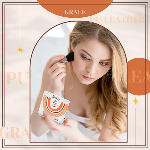 Suzile 18 Pcs Boho Rainbow Pocket Mirror Inspirational Compact Mirror Bulk Small Mirror for Purse Thank You Gifts for Women Employee Coworker Teacher Magnifying 1x/ 2X