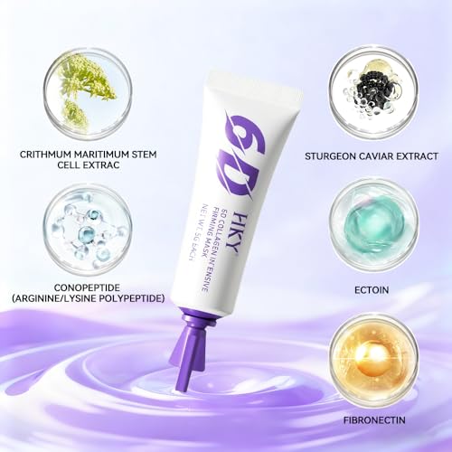 HKY 6D Recombinant Collagen Peel-Off Mask [10 Stick Packs] - Overnight Firming & Glass Skin with Sturgeon Caviar & Crithmum Stem Cells - Portable Travel Size
