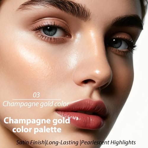 Highlighters Makeup Palettes,Face Glitter Glow Makeup Natural Glow Finish,Face Body Highlighters & Luminizers, Pearl Shimmer Highlighter Makeup Smooth Baked Powder,02-Sun Glow