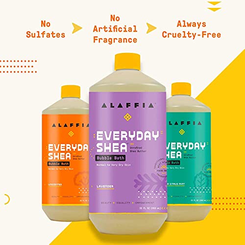 Alaffia Everyday Shea Bubble Bath, Cleanse, Soothe & Moisturize Skin, Made with Fair Trade Shea Butter, Cruelty Free, No Parabens, Vegan, Lavender, 2 Pack ? 32 Fl Oz Ea