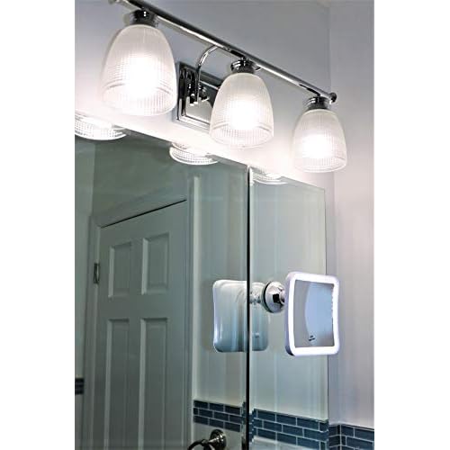 JiBen Square LED Lighted 10X Magnifying Makeup Mirror, Power Locking Suction Cup, Bright Diffused Light and 360 Degree Rotating Adjustable Arm, Portable Cordless Home and Travel Bathroom Vanity Mirror