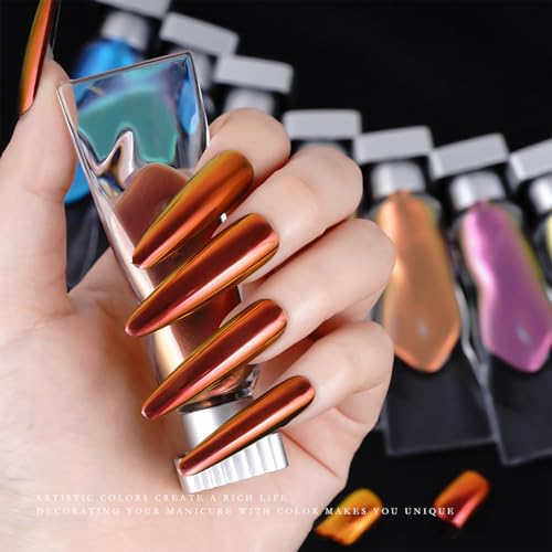 Liquid Holographic Powder Gradient Liquid Nail Aurora Powder Chrome Rainbow Mirror Effect Pigment High Gloss Metallic Gel Nail Polish for Home DIY Nail Salon Manicure 9 Colors