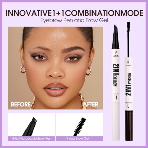 2 in 1 Liquid Eyebrow Pen Waterproof Long-Lasting Liquid Eyebrow Pencil Double Head Liquid Eyebrow with eyebrow dyeing brush Pencil Natural Eyebrow Pen(03-RMG-Dark Brown)
