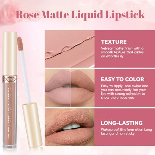 Noerrors 3 in 1 Nude Peach Lip Kit with Beige Liquid Lipstick Hydrating Lip Gloss Liner Trio, Matte Velvet Lip Glaze Moisturizing Lip Gloss and Creamy Lip Pencil Set, Long Wear Glossy Pale Lip Combo
