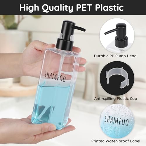 Segbeauty Soap Dispenser Bathroom Set, Pack of 6 Clear Plastic Square Refillable Soap Dispenser, 500ml Empty Shampoo and Conditioner Bottles for Shower, Modern Soap Lotion Dispenser for Bathroom Hotel
