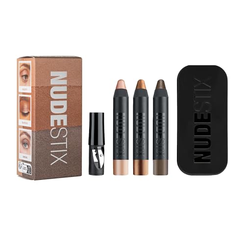 Nudestix Mini Nude Metallic Eye Kit ? 3-Piece Cream Eyeshadow Pencil Set in Long-Wear Metallic Nude Shades | Multi-Use Eye Crayons for Shadow, Liner & Primer | Vegan, Travel-Friendly Makeup Set