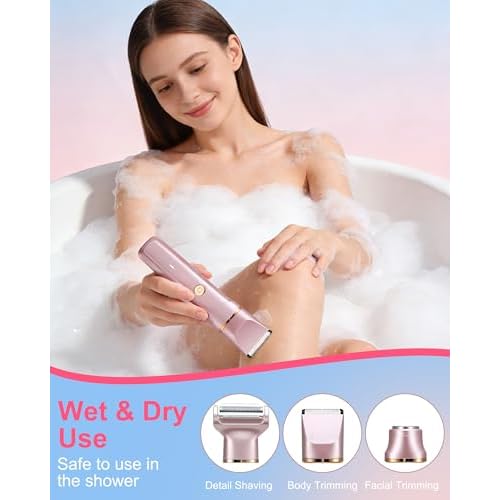 Bikini Trimmer for Women, 3-in-1 Electric Razors for Women with Ceramic Blades & IPX7 Waterproof Design - Rechargeable Cordless Electric Shaver for Lady for Legs, Underarms, Face & Bikini Line