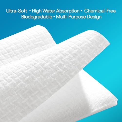 Fresh Towels, Dry Disposable Face Towels ? 60 Cotton-Feel Clean Tissues for Skin Care. Lint-Free Makeup Remover Cloths. 6x8 Inch Biodegradable Face Wash Cloths, Gentle on All Skin Types