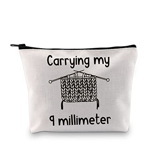 JXGZSO Knitting Storage Bag Carrying My 9 Millimeter Crochet Makeup Bag Knit Gift For Knitter Lover