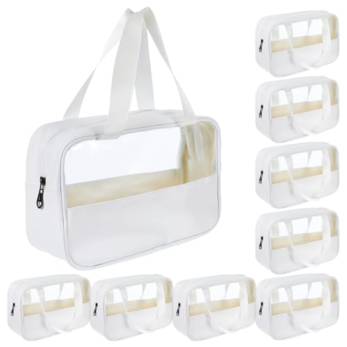 9 Pcs Translucent Make up Bag Toiletry Organizer for Women Men Waterproof Portable Cosmetic Travel Bag with Hanging Handles Travel Storage Carry Pouch, 10.2 x 6.3 x 2.8 Inches (White)