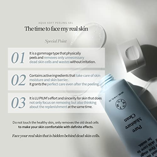 LU'PIUM Aqua Soft Peeling Gel - Dead Skin cell Remover Face Scrub for Sensitive Skin with natural ingredients - 8 types of hyaluronic acids, Glyceryl Clucoside, Seaweed extract, Rice extract 3.38 Fl. Oz