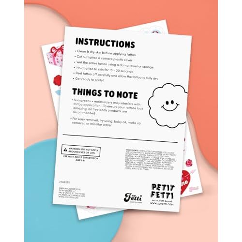 xo, Fetti Valentine Temporary Tattoos - 48 designs, 2 sheets | Pink and Red Hearts, Love Theme, Classroom Favors, Party Supplies, Kids Valentines, Galentines Gifts, Girly Glam