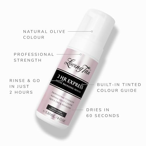 Loving Tan 2 HR Express Self Tanning Mousse, Ultra Dark - Streak Free, Natural, Professional Quality - 5+ Sunless Self Tanner Applications per Bottle, Cruelty Free, Naturally Derived DHA - 4 FL Oz