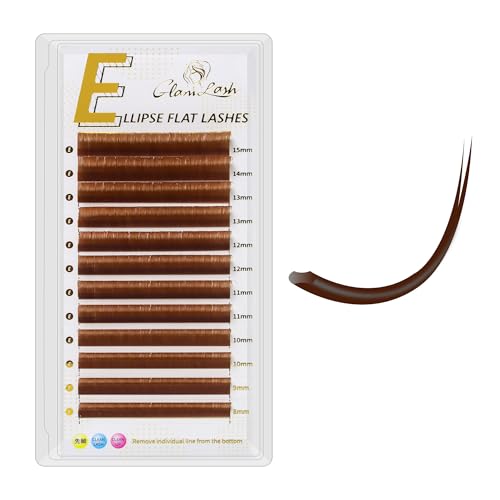 Cashmere Ellipse Flat Lashes Split Tip Eyelash Extensions Natural Matte Soft Lightweight Classic Lash Extensions Professional Salon Use(0.15,D,8-15mm,Caramel)