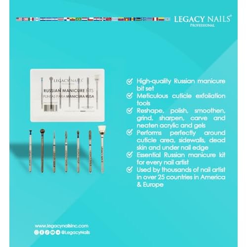 Legacy Nails Professional RUSSIAN MANICURE BITS SET 7 pieces - Ideal For Russian Manicures, Performs Perfectly Around Cuticle Area
