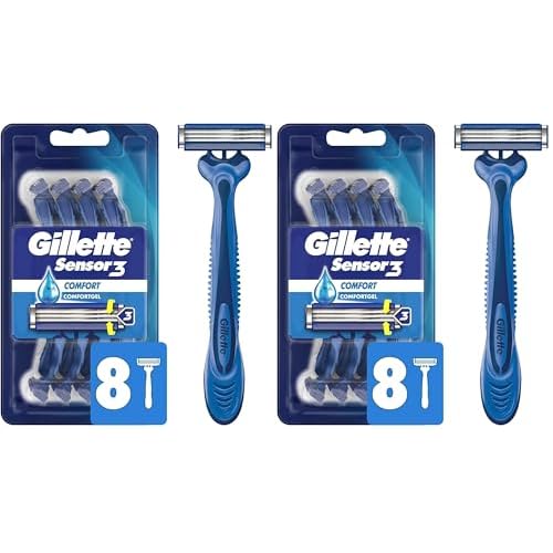 Gillette Sensor3 Comfort, 8 Count | Disposable | For Men | Lubrastrip | Pack of 2