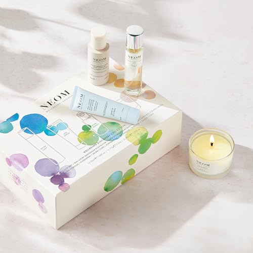NEOM- Wellbeing Discovery Collection | Perfect Night's Sleep Pillow Mist, Happiness Travel Candle, Real Luxury Magnesium Body Butter & Super Shower Power Cleanser | Gift Set