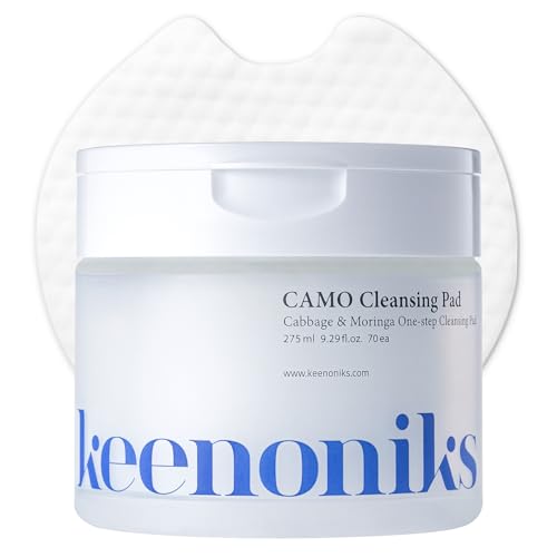 keenoniks One-step Korean Cleansing Pad- Deep Cleans, Smooths & Hydrates Skin in 30 Seconds | Gentle Exfoliating Dual Pads, 3.2 Inch XL Size (70 Pads)