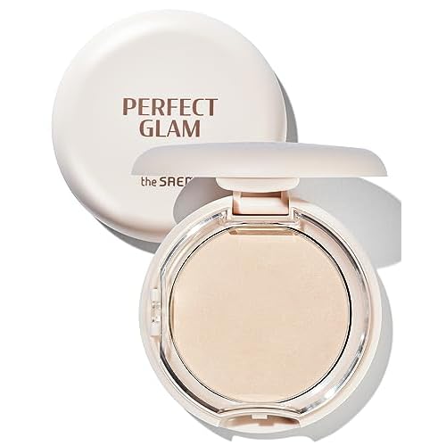 THESAEM Perfect Glam Glow Pact - Illuminating Face Powder with Colorful Pearls for Soft Radiant Glow - Sebum Control Blending Powder with Diamond & Silk - Korean Makeup Highlighter Compact