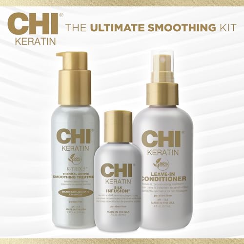 CHI Ultimate Smoothing Gift Kit, 2 Oz Keratin Silk Infusion, 3.92 Oz K-Trix & 2.26 Oz Leave-In Conditioner, Sulfate, Paraben, & Cruelty-Free (3 Items)