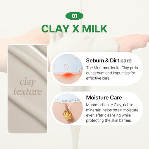 MAKE P:REM PDRN Pore Clay Cleansing Milk, Hydrating Gentle Face Wash for Sensitive Skin, Korean Face Wash, 16.90 fl.oz. (500ml)