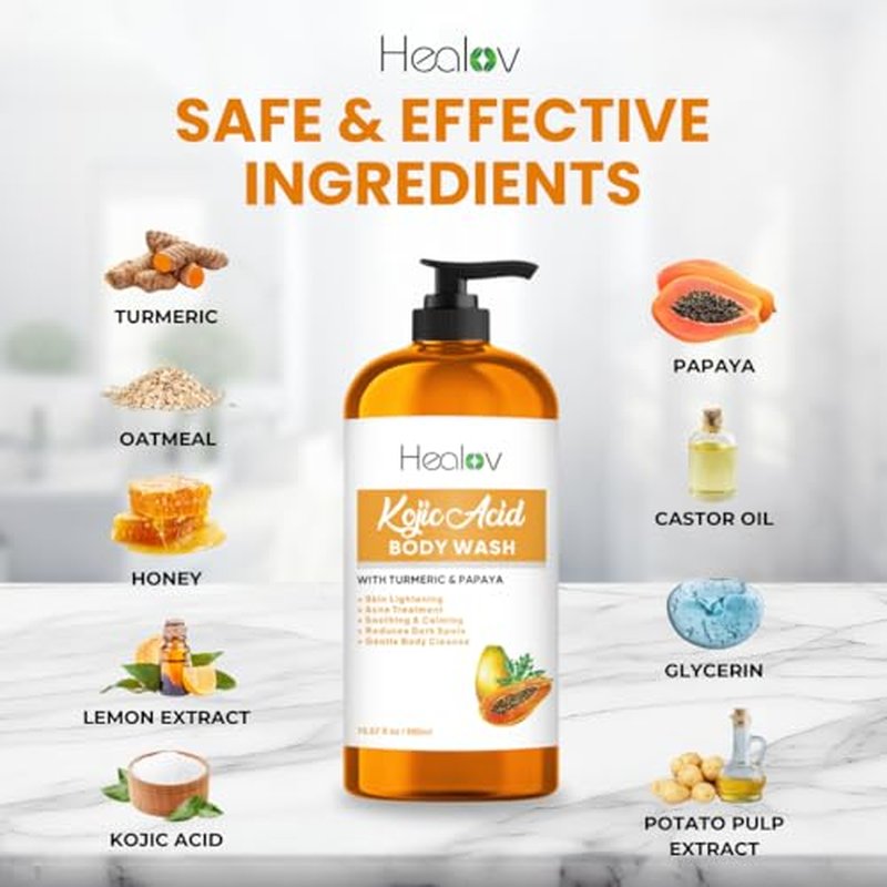 Kojic Acid Soap for Hyperpigmentation ? Skin Brightening Kojic Papaya Body Wash ? Dark Spot Soap Reduces Acne, Scars, and Evens Tone ? Turmeric Body Wash for Brighter Glowing Tone