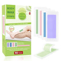 Wax Strips 60 Strips body wax strips Wax Strips for Hair Removal Facial Hair Removal for Women Waxing Kit for Face, Body, Arms, Legs, Chest, Back, Bikini & Brazilian 6 bagsCalming Oil Wipes (60)